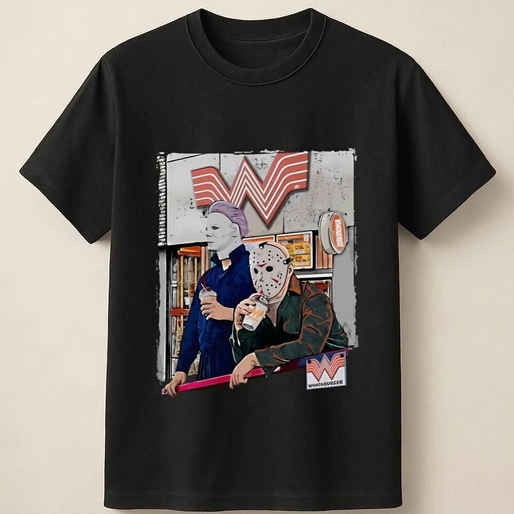 Michael Myers Jason Voorhees at Whataburger Cartoon Art Unisex T Shirt